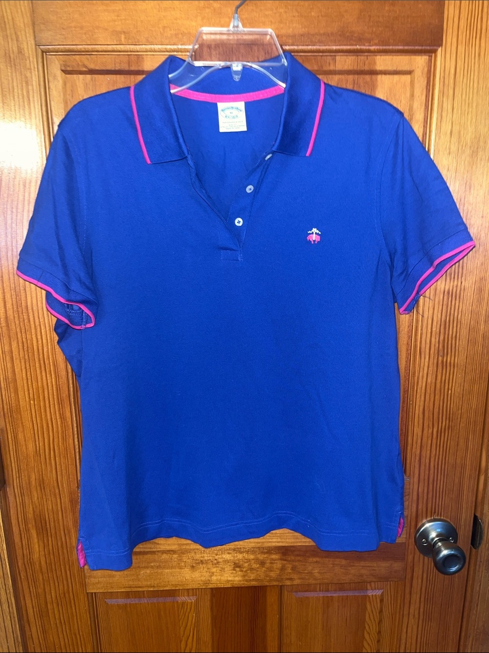 Brooks Brothers Royal Blue Slim Fit Polo Shirt with Pink Trim